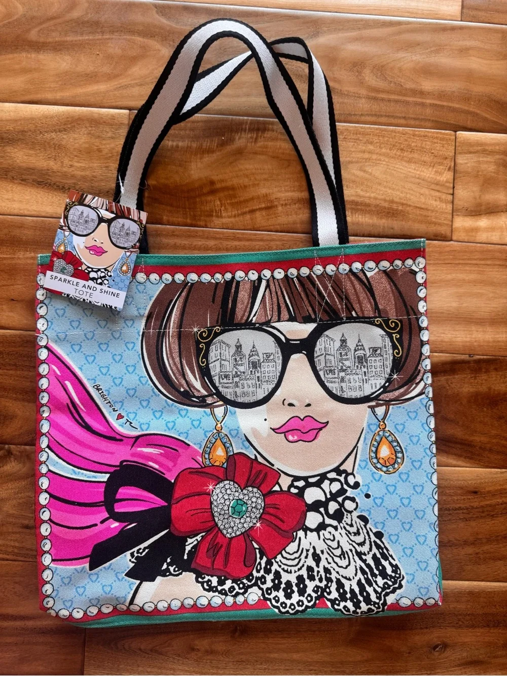 NWT Brighton Pink & Blue 'Sparkle and Shine' Illustrated Tote